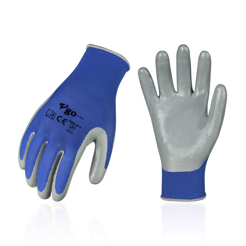 Vgo... 10-Pairs Safety Work Gloves, Gardening Gloves, Non-slip Nitrile coating, Dipping Gloves (Size XL, Blue, NT2110) - Image 1